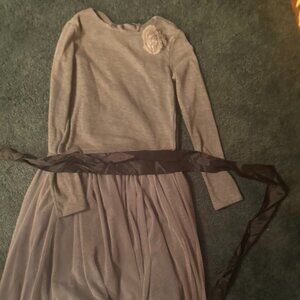 Girls 6x dress--gray tulle bottom with sweater that goes over satin top.